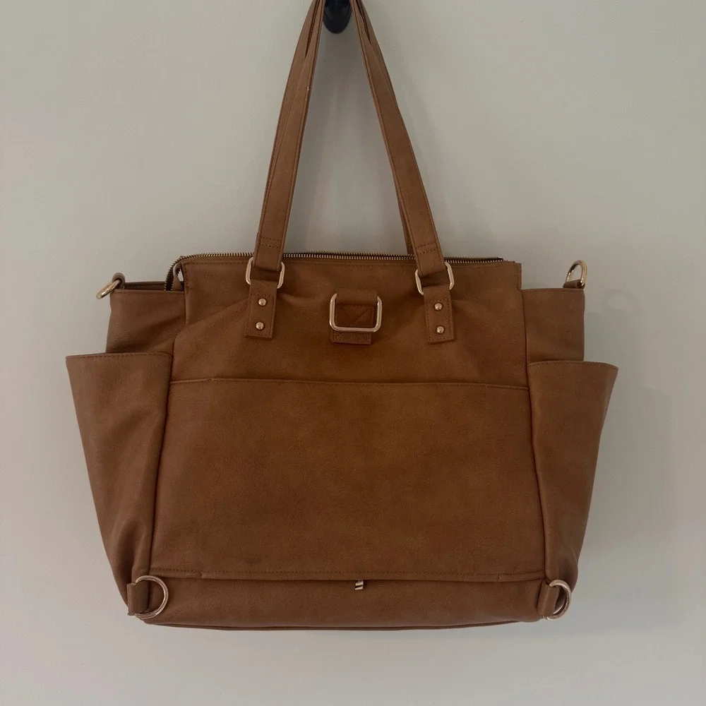 GEMINI CONVERTIBLE BACKPACK WORK TOTE ALMOND AQUA LINING DIAPER BAG